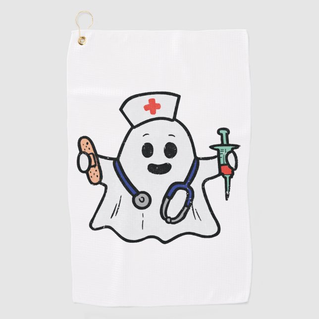Nurse Ghost Scrub Halloween Costume For Nurses Golf Towel (Front)