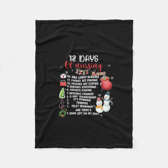 Nurse Gift 12 Days Of Nursing Fleece Blanket (Front)