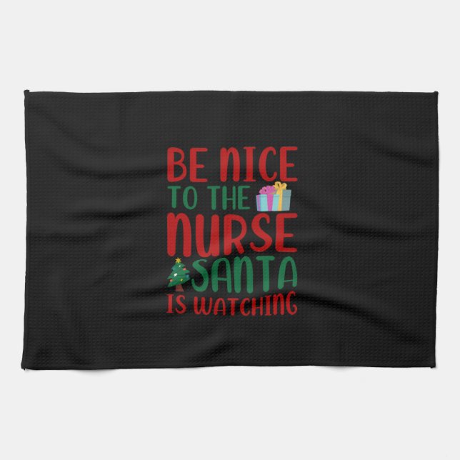 Nurse Gift | Be Nice To Nurse Santa Tea Towel (Horizontal)