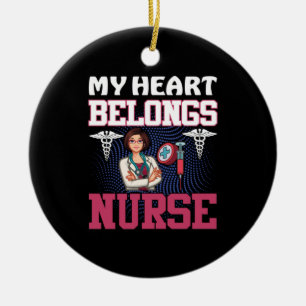 Nurse Gift My Heart Belongs Nurse Ceramic Tree Decoration