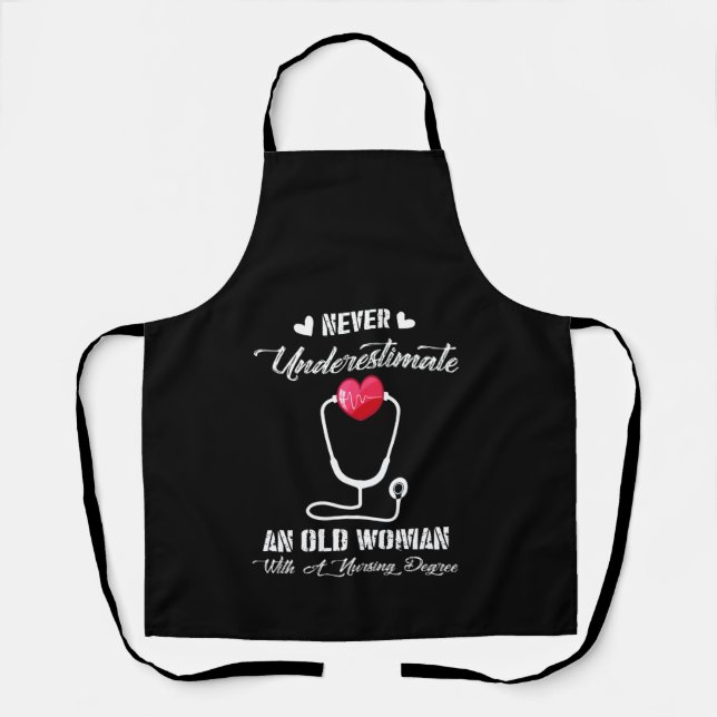 Nurse Gift | Never Underestimate Old Woman Nursing Apron (Front)