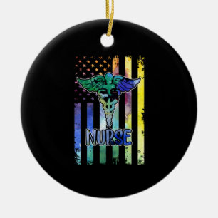 Nurse Gift   Nurse American Flag Ceramic Tree Decoration