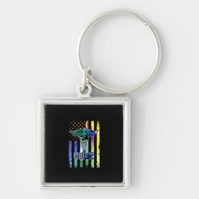 Nurse Gift | Nurse American Flag Key Ring (Front)