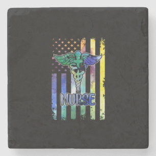Nurse Gift Nurse American Flag Stone Coaster