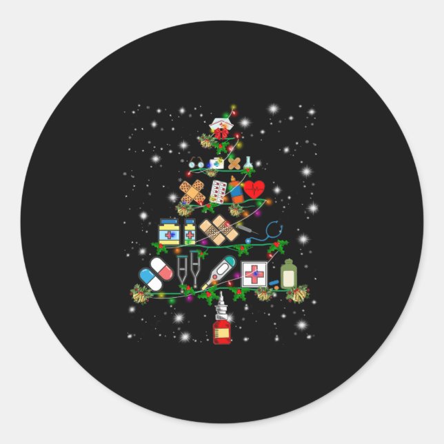 Nurse Gift | Nurse Apparatus Christmas Tree Classic Round Sticker (Front)