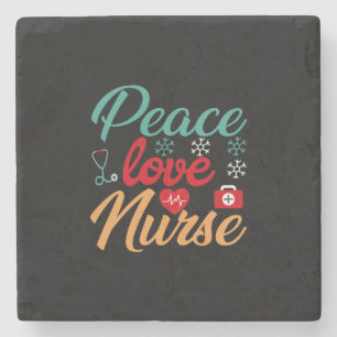 Nurse Gift Peace Love Nurse Stone Coaster