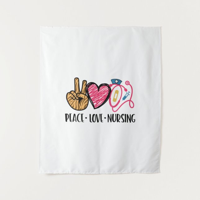 Nurse Gift Peace Love Nursing Tapestry (Front)