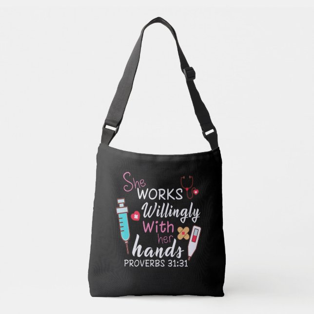 Nurse Gift | She Works Willingly Apparatus Nurse Crossbody Bag (Front)