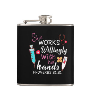 Nurse Gift She Works Willingly Apparatus Nurse Hip Flask