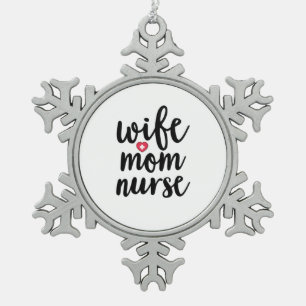 Nurse Gift Wife Mum Nurse Snowflake Pewter Christmas Ornament