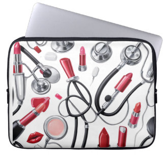 Nurse Glam – Stethoscope & Lipstick Pattern Laptop Sleeve