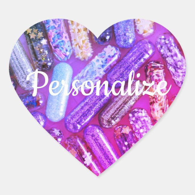 Nurse glitter look medication heart sticker purple (Front)