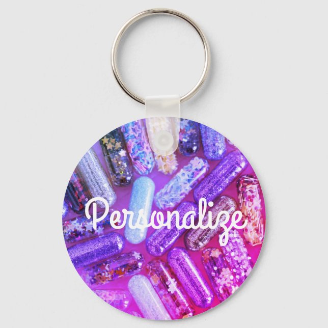 Nurse glitter look medication pill purple blue pin key ring (Front)