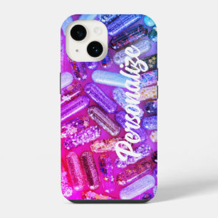 Nurse glitter medication purple pink cute iPhone 14 case