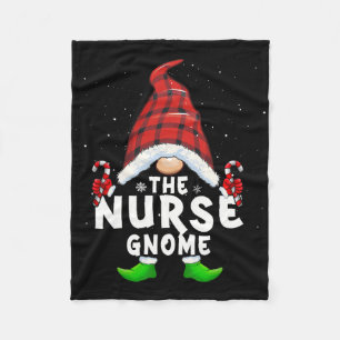Nurse Gnome Buffalo Plaid Matching Family Christma Fleece Blanket