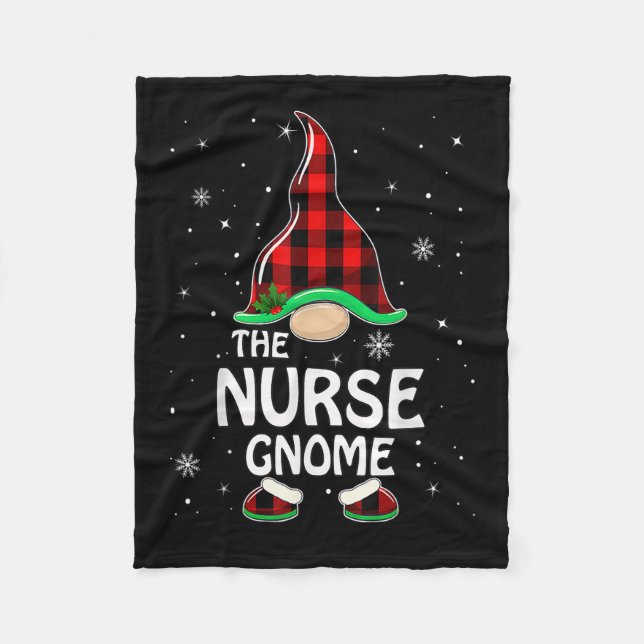 Nurse Gnome Buffalo Plaid Matching Family Christma Fleece Blanket (Front)
