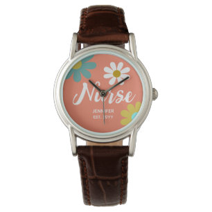 Nurse Graduate Boho Retro Floral Personalised Watch