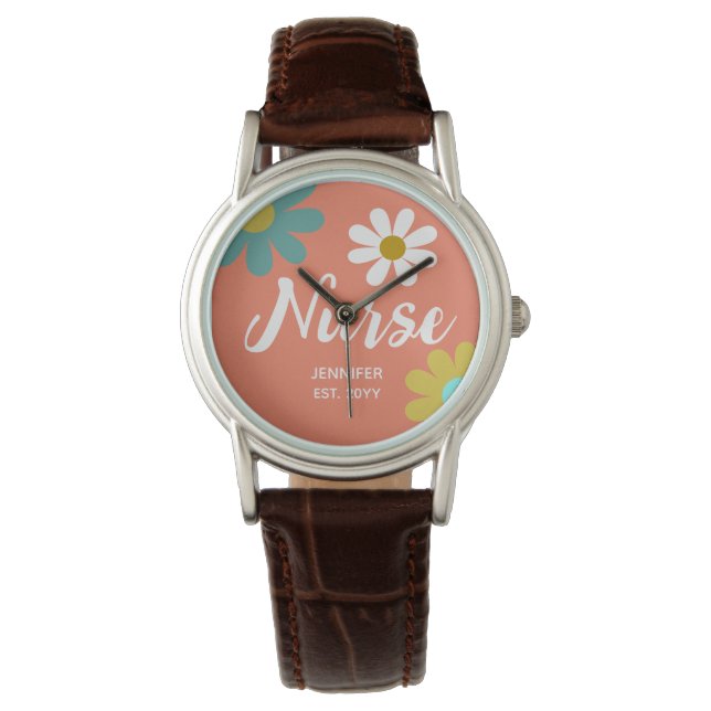 Nurse Graduate Boho Retro Floral Personalised Watch (Front)