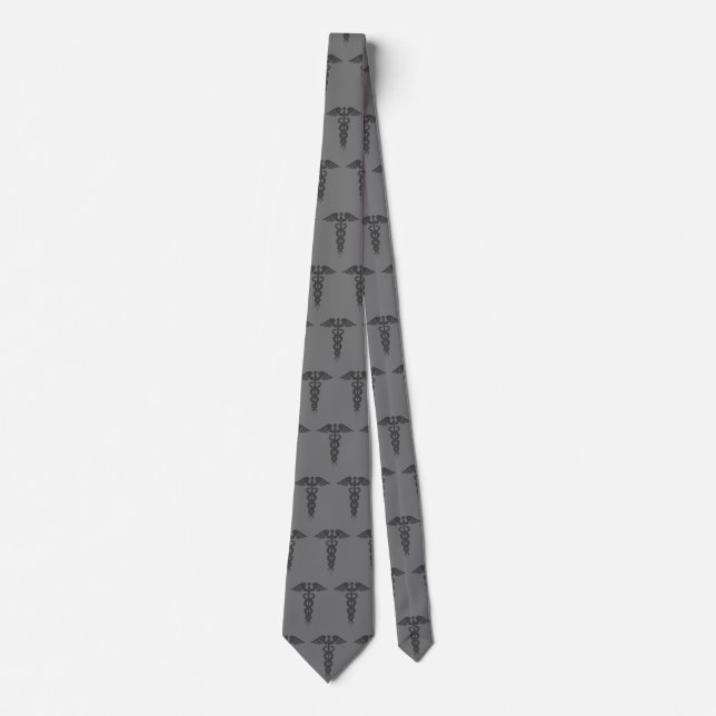 Nurse Graduate Grey Monochromatic Caduceus Pattern Tie (Front)
