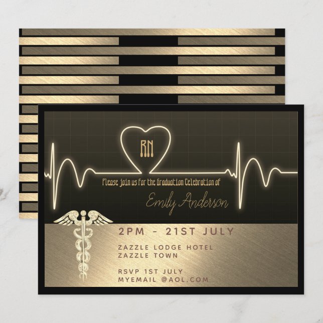 Nurse Graduate Invitation - Black Gold Metallic (Front/Back)