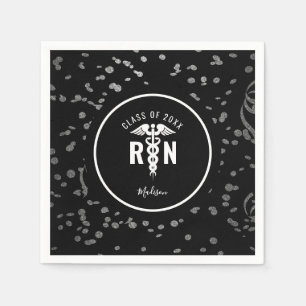 Nurse Graduate Party Black Silver Personalised Napkin