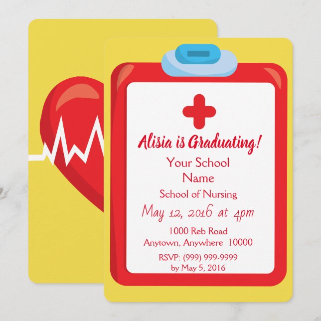 Nurse Graduate Red and Yellow Theme Invitation (Front/Back)