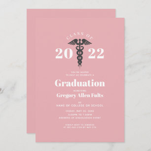 Nurse Graduation 2022 Blush Pink Caduceus Invitation