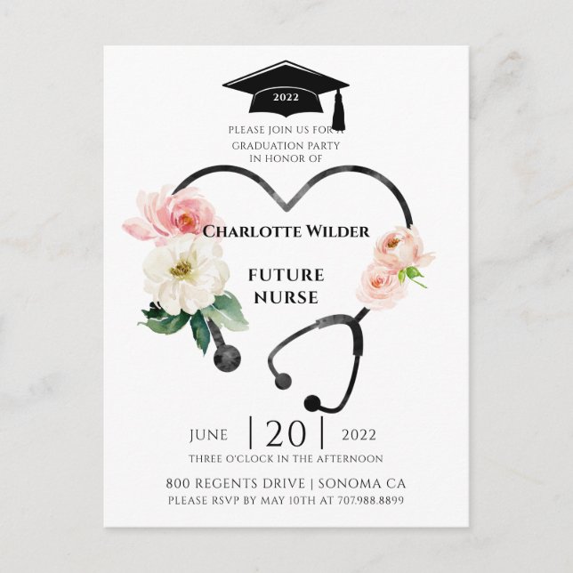 Nurse Graduation 2022 Floral Laurel Invitation  (Front)