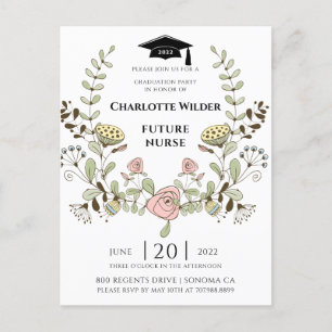 Nurse Graduation 2022 Floral Laurel Invitation Postcard