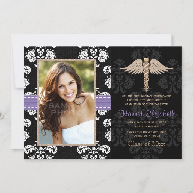 Nurse Graduation Announcements Invitations Purple (Front)