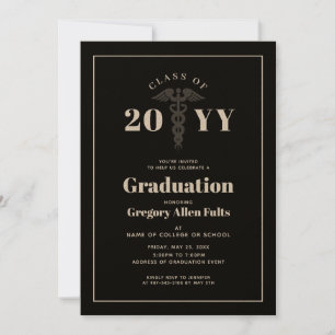 Nurse Graduation Black And White Medical Invitation
