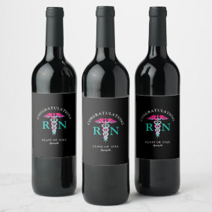 Nurse Graduation Black Pink Teal Personalised Wine Label