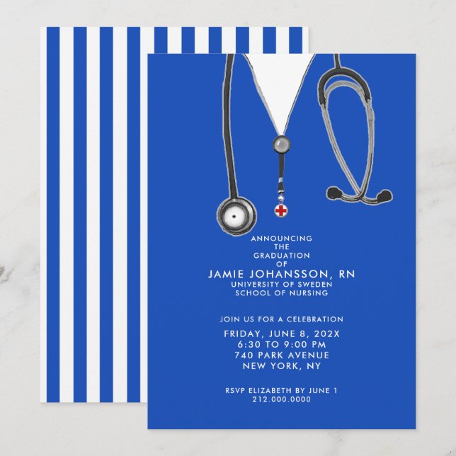 Nurse Graduation Blue Party Invitations (Front/Back)