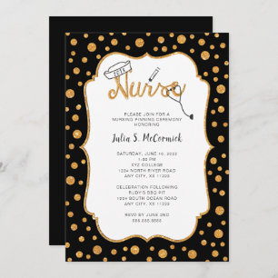 Nurse graduation, faux gold + you change colour invitation