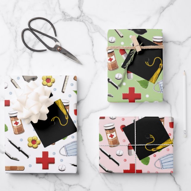 Nurse Graduation Gift Wrapping Paper Sheets (Front)