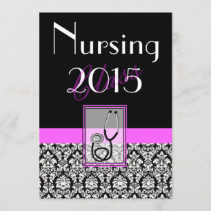 Nurse Graduation Graduation Invitations Damask 2