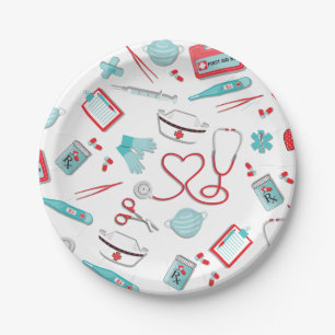Nurse graduation icons paper plates