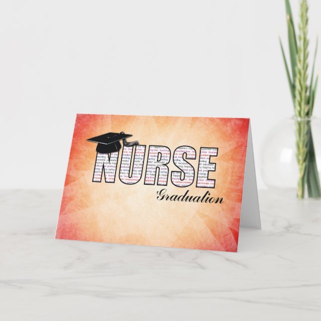 Nurse Graduation in Words on Orange and Yellow Card (Front)