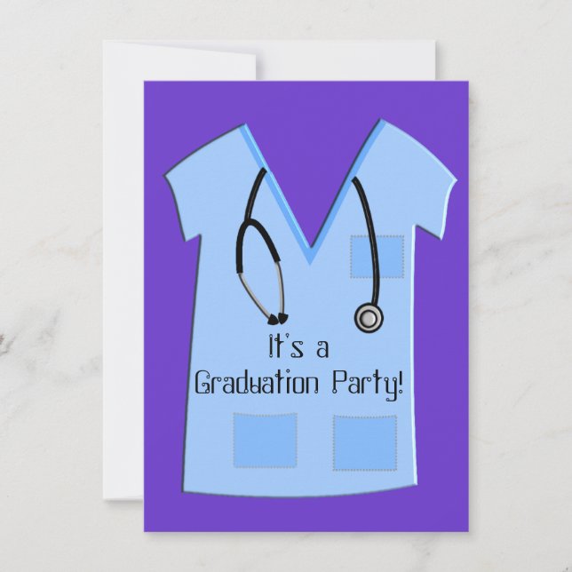 Nurse Graduation Invitations Blue Scrub Top (Front)