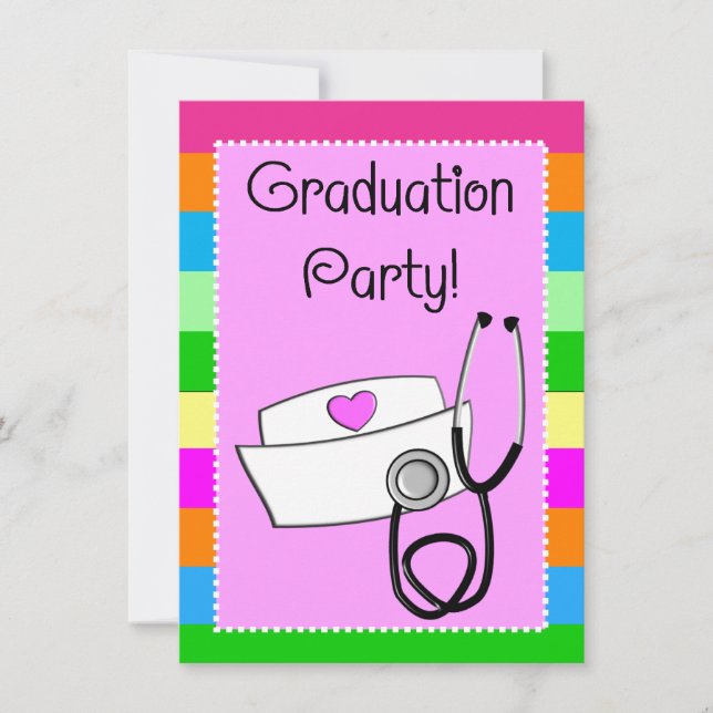 Nurse Graduation Invitations Bright Stripes (Front)