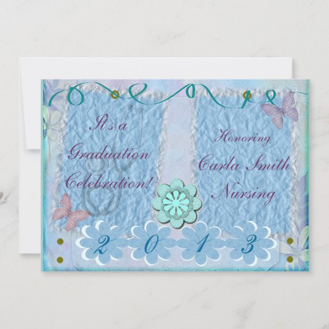 Nurse Graduation Invitations Feminine Blue (Front)