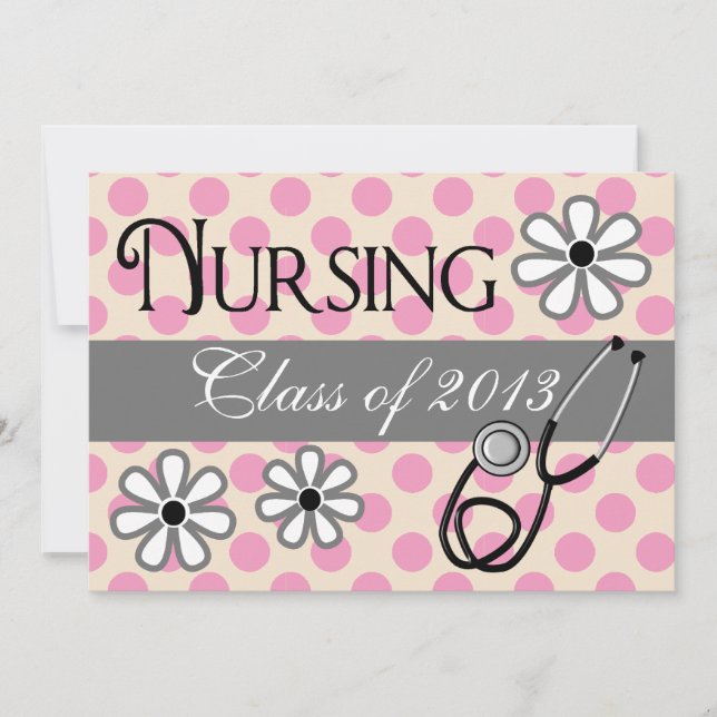 Nurse Graduation Invitations Pink Cream Polka Dots (Front)