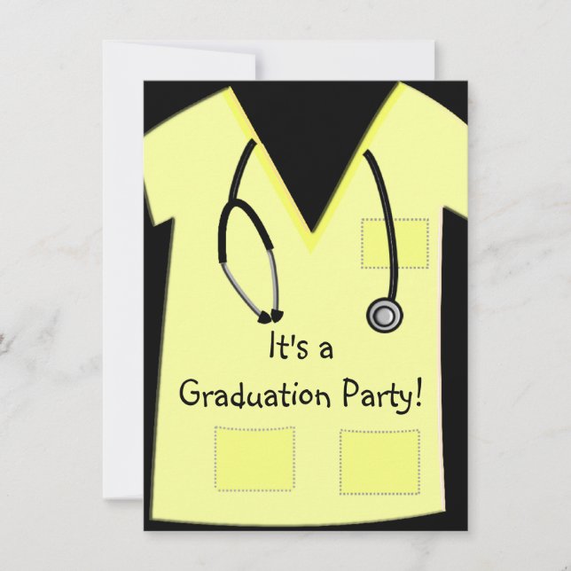 Nurse Graduation Invitations Yellow Scrub Top (Front)