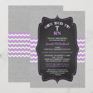 Nurse graduation invites, lavender grey chalkboard invitation