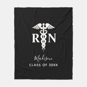 Nurse Graduation Medical Black White Personalised Fleece Blanket