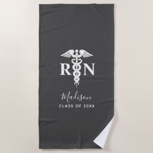 Nurse Graduation Medical Grey White Personalised Beach Towel