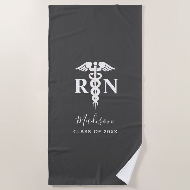 Nurse Graduation Medical Grey White Personalised Beach Towel (Front)