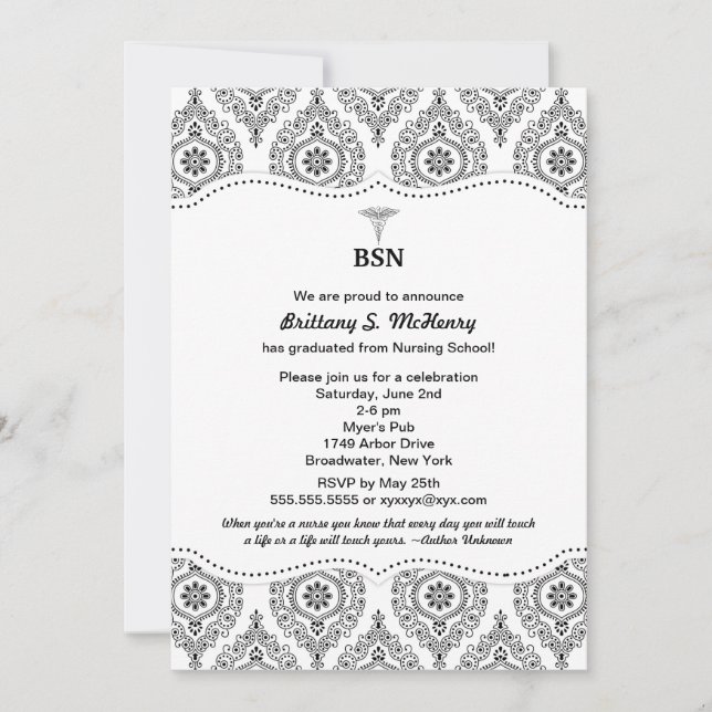 Nurse graduation modern damask BSN RN LPN CNA etc Invitation (Front)