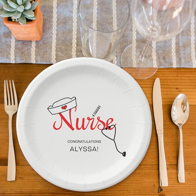 Nurse Graduation Paper Party Plates, modern red Plate (Creator Uploaded)