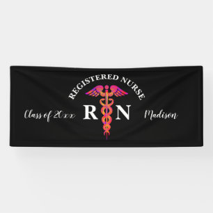 Nurse Graduation Party Black Pink Personalised Banner